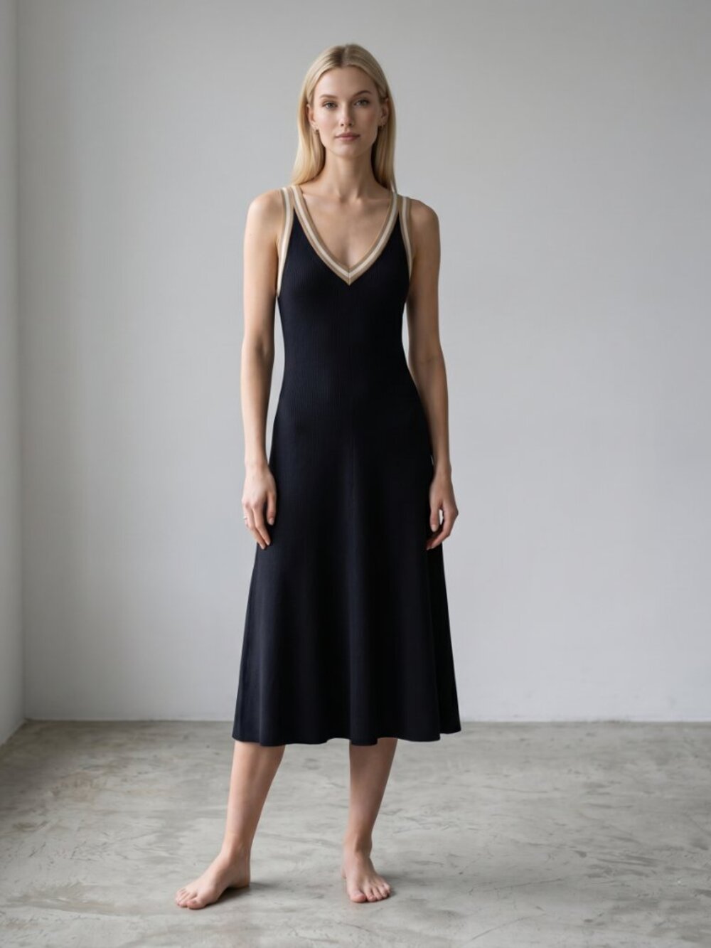 Tommy Hilfiger Black Ribbed Knit Midi Dress L/G